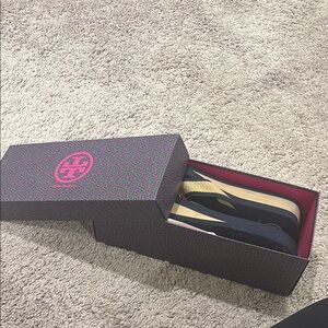 Tory Burch Gold and Tan Sandals Elegant Design